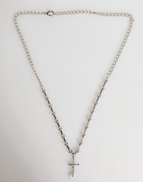Dolce & Gabbana Silver Tone Brass Chain Religious Cross Pendant Necklace
