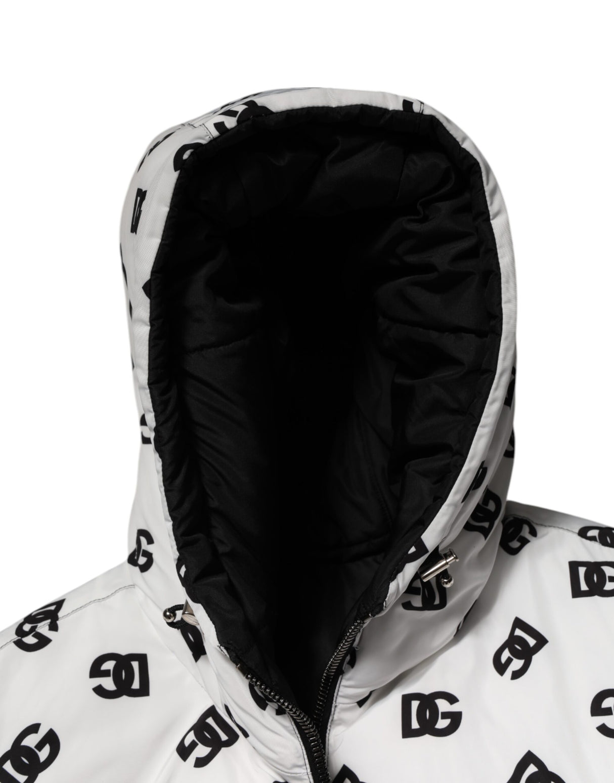 Dolce & Gabbana White DG Monogram Hooded Puffer Jacket