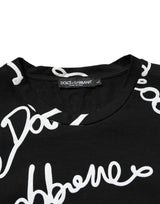 Dolce & Gabbana Black Logo Print Cotton Crew Neck T-shirt