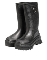 Dolce & Gabbana Metallic Black Pull On Rain Boots Men Shoes