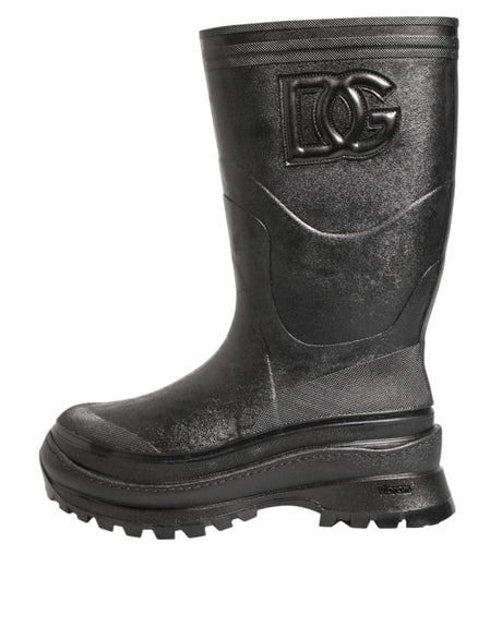 Dolce & Gabbana Metallic Black Pull On Rain Boots Men Shoes