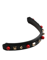 Dolce & Gabbana Black Embellished Leather Bag Handle Women Shoulder Strap