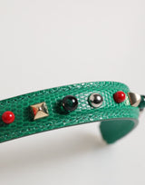 Dolce & Gabbana Green Embellished Leather Bag Handle Women Shoulder Strap