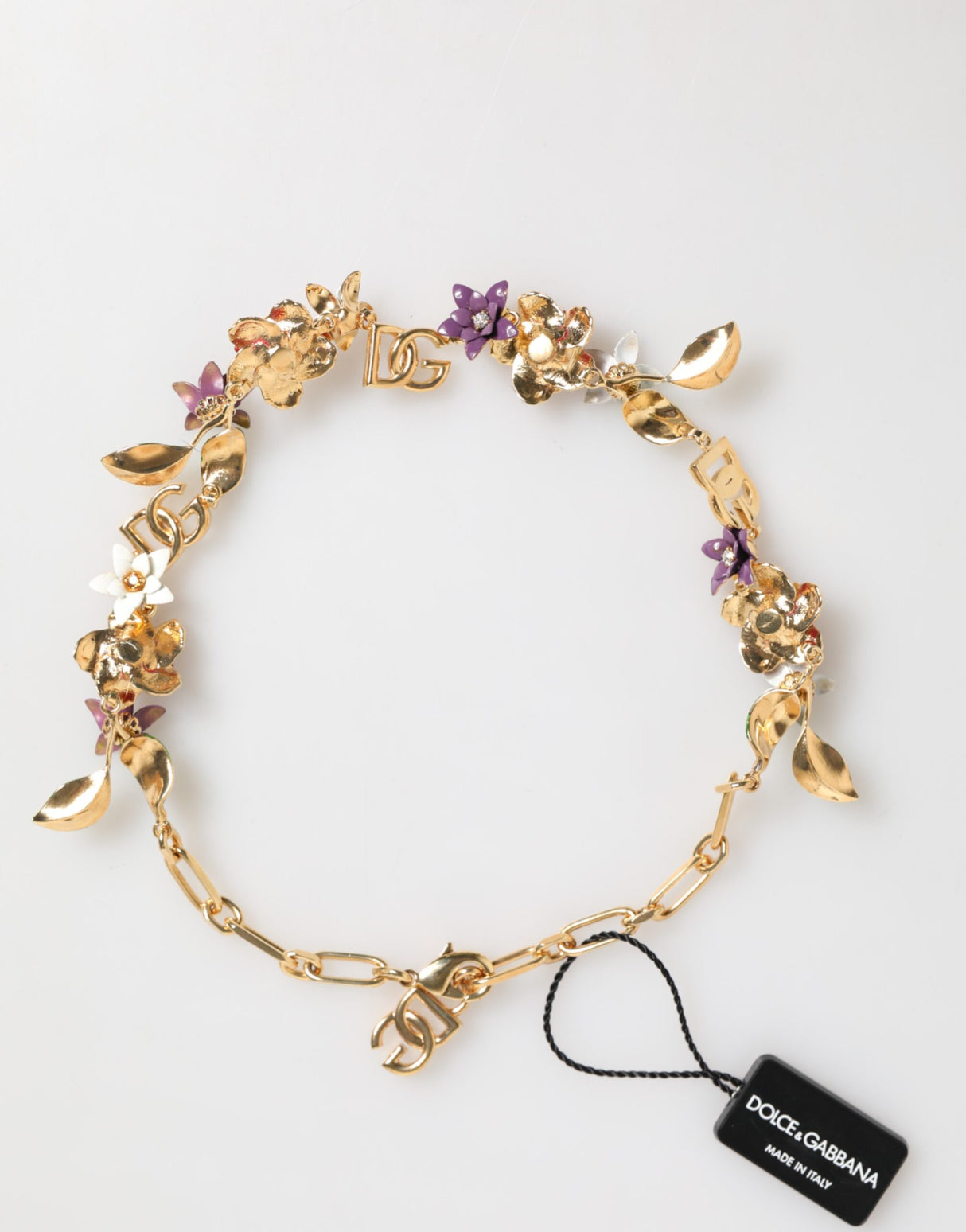Dolce & Gabbana Gold Brass Logo Detail Floral Fashion Jewelry Necklace