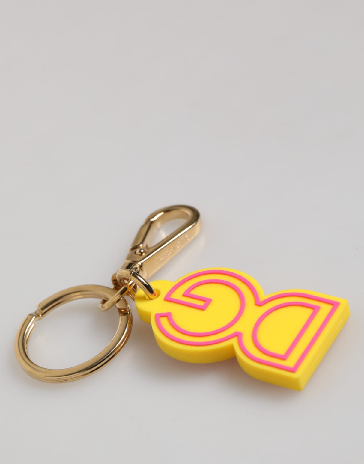 Dolce & Gabbana Yellow Rubber Gold Tone Metal DG Logo Keyring Keychain