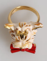 Dolce & Gabbana Gold Brass Resin Beige Dog Pet Accessory Ring