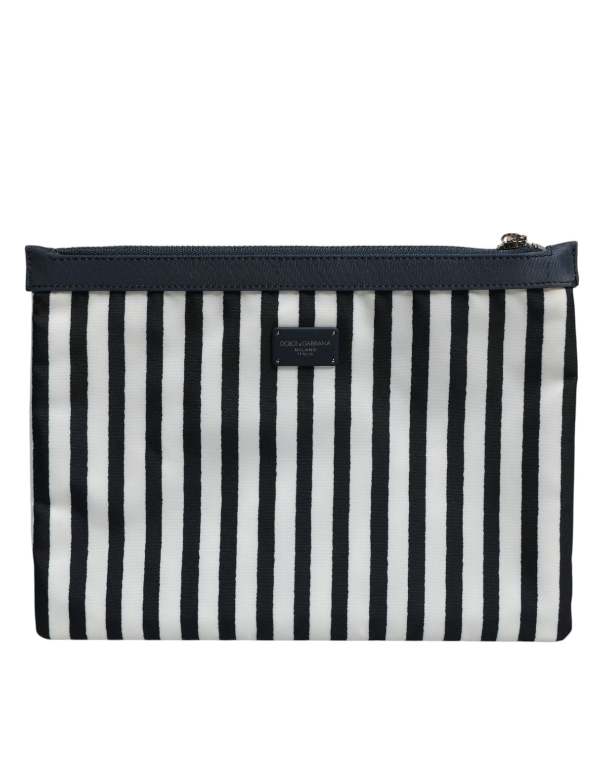 Dolce & Gabbana Black White Striped Logo Plaque Clutch Borse Pouch Bag