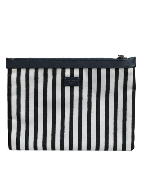 Dolce & Gabbana Black White Striped Logo Plaque Clutch Borse Pouch Bag