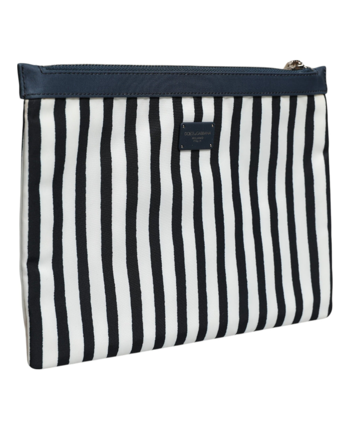 Dolce & Gabbana Black White Striped Logo Plaque Clutch Borse Pouch Bag
