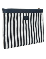 Dolce & Gabbana Black White Striped Logo Plaque Clutch Borse Pouch Bag