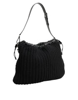 Dolce & Gabbana Black Cashmere Knitted Leather Shoulder Women Borse Bag