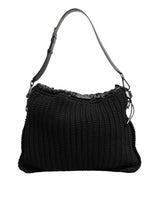 Dolce & Gabbana Black Cashmere Knitted Leather Shoulder Women Borse Bag