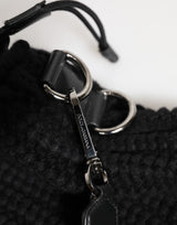 Dolce & Gabbana Black Cashmere Knitted Leather Shoulder Women Borse Bag