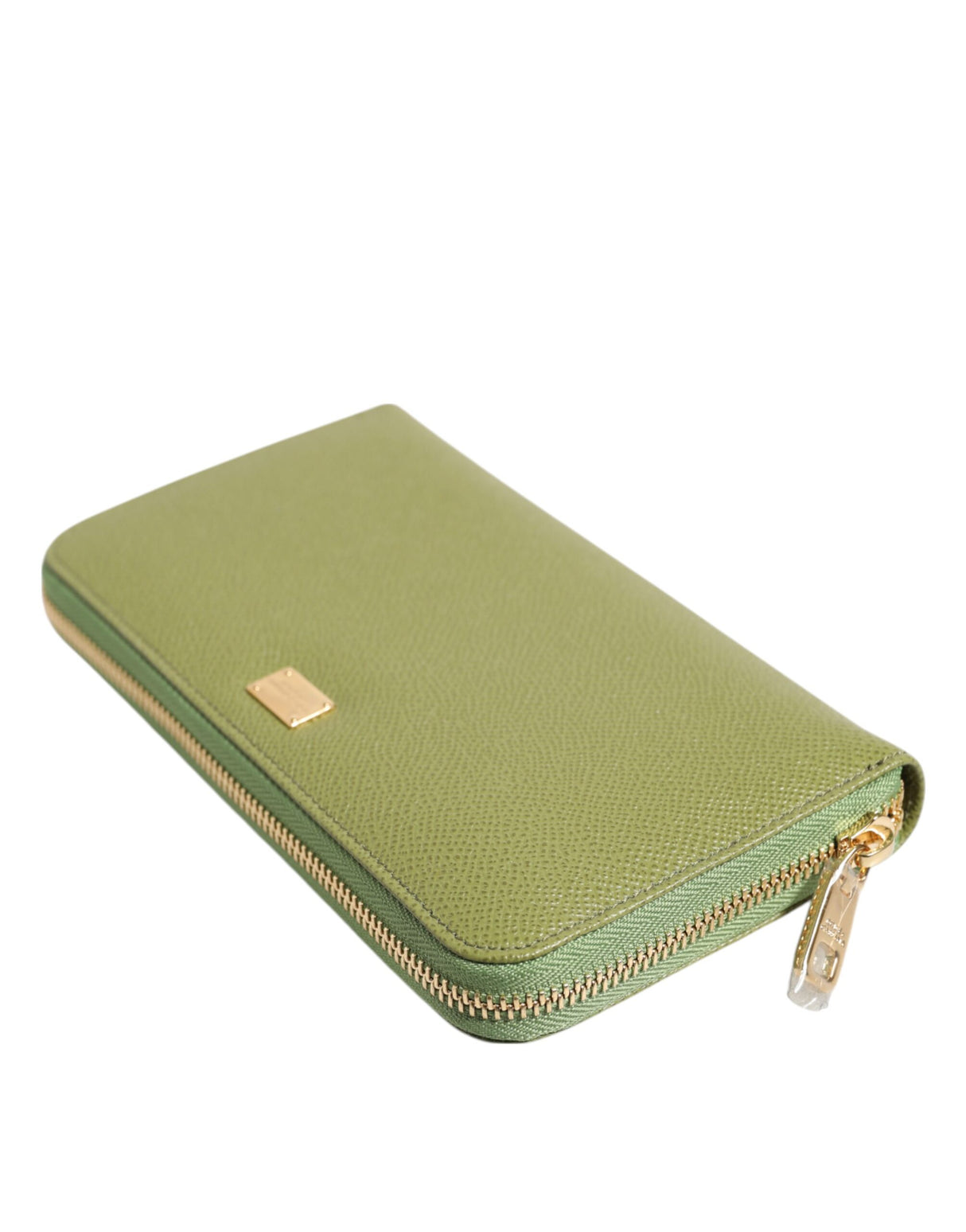 Dolce & Gabbana Green Leather Logo Plaque Zip Around Continenta Wallet