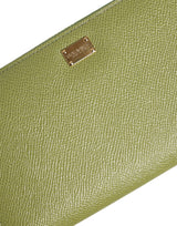 Dolce & Gabbana Green Leather Logo Plaque Zip Around Continenta Wallet