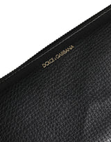 Dolce & Gabbana Black Calfskin Leather Logo Zip Around Continental Wallet