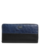 Dolce & Gabbana Black Blue Exotic Leather Men Continental Clutch Wallet