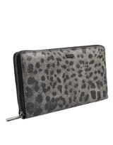 Dolce & Gabbana Black Gray Leopard Leather Zip Around Continental Wallet