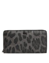 Dolce & Gabbana Black Gray Leopard Leather Zip Around Continental Wallet