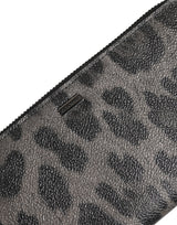 Dolce & Gabbana Black Gray Leopard Leather Zip Around Continental Wallet