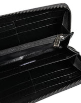 Dolce & Gabbana Black Gray Leopard Leather Zip Around Continental Wallet