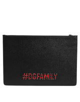 Dolce & Gabbana Black Leather #DGFAMILY Embellished Men Clutch Pouch Bag