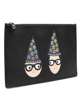 Dolce & Gabbana Black Leather #DGFAMILY Embellished Men Clutch Pouch Bag