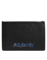 Dolce & Gabbana Black Leather #DGFAMILY Embellished Men Clutch Pouch Bag