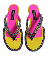 Dolce & Gabbana Multicolor Rhinestone Flip Flop Flat Sandals Shoes