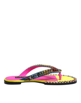 Dolce & Gabbana Multicolor Rhinestone Flip Flop Flat Sandals Shoes