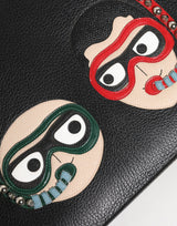 Dolce & Gabbana Black Leather #DGFAMILY Embellished Men Clutch Pouch Bag