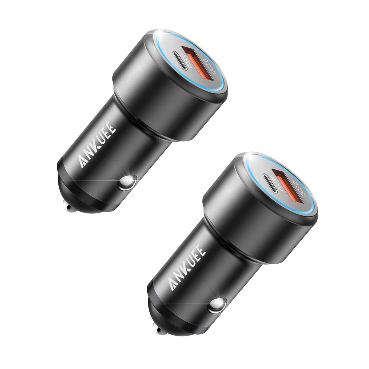 ANKUEE USB C Car Charger 2 Pack PD 20W & QC 3.0 22.5W USB Car Fast Charger Plug Mini Aluminum Alloy Cigarette Lighter Charging Adapter Compatible with iPhone Galaxy S22/21 Google Pixel 6