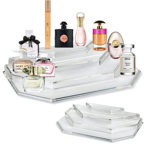 byAlegory Acrylic Mini Perfume & Mini Scented Oils Organizer & Vanity Display 4 Tiers for Storing Mini Travel Size Rollerball Beauty Perfume Bottles - Clear