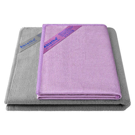 Ablethe Window & Enviro Cleaning Cloth Basic Package - Streak Free Cleaning Rags Microfiber Cleaning Cloth for Glass Mirror(Purple 1 Pack Grey 1 Pack)