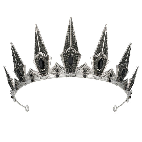 SWEETV Gothic Crowns for Women Black Tiara Queen Crown Witch Hair Accessories for Costume Halloween Prom Party Silver