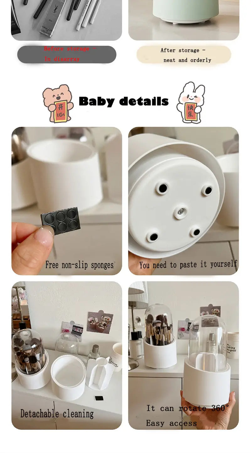 Rotating Makeup Brush Holder with Dust-Proof Cover