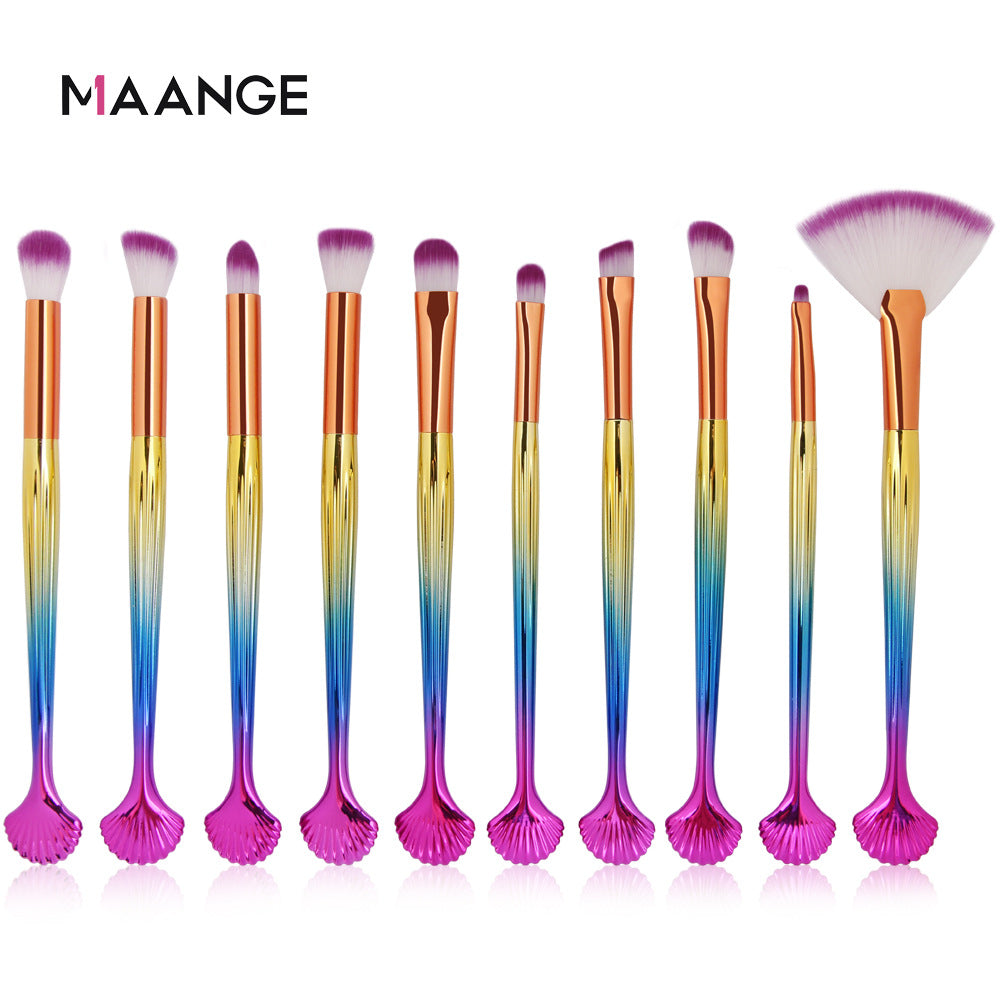 10-Piece Shell Makeup Brush Set - Beauty Tools