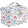 AMULOKRU Large Makeup Bag Cute Cosmetic Bags for Women Girls Quilted Makeup Bag Floral Makeup Bag Coquette Aesthetic Floral Travel Make Up Organizer BagBlue Bow