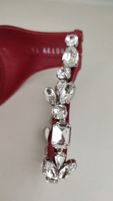 Dolce & Gabbana Red Satin Crystals Keira Sandals Heels Shoes