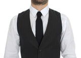 Dolce & Gabbana Gray Striped Formal Dress Gilet Vest