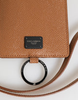 Dolce & Gabbana Dark Brown Leather Lanyard Logo Card Holder Men Wallet