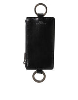 Dolce & Gabbana Black Leather Logo Embossed Lanyard Card Holde Wallet