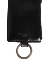 Dolce & Gabbana Black Leather Logo Embossed Lanyard Card Holde Wallet