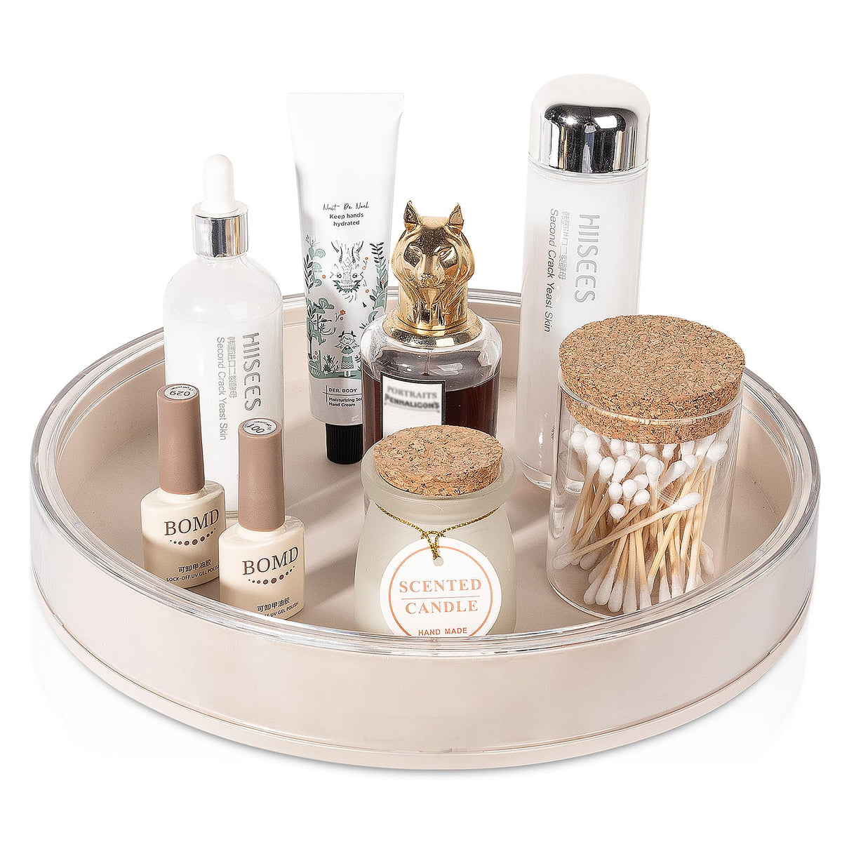 Anyoifax 360 Rotating Makeup Organizer Perfume Tray Skincare Holder Spinning Cosmetic Storage Bathroom Countertop Organizer Lazy Susan Turntable for Dresser Vanity Kitchen Large Beige
