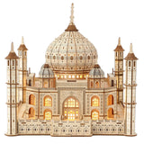 3D Wooden Puzzles for Adults 388pcs LED Light Taj Mahal Castle DIY Wooden Assembly Kit for Teens Kids Home Decor