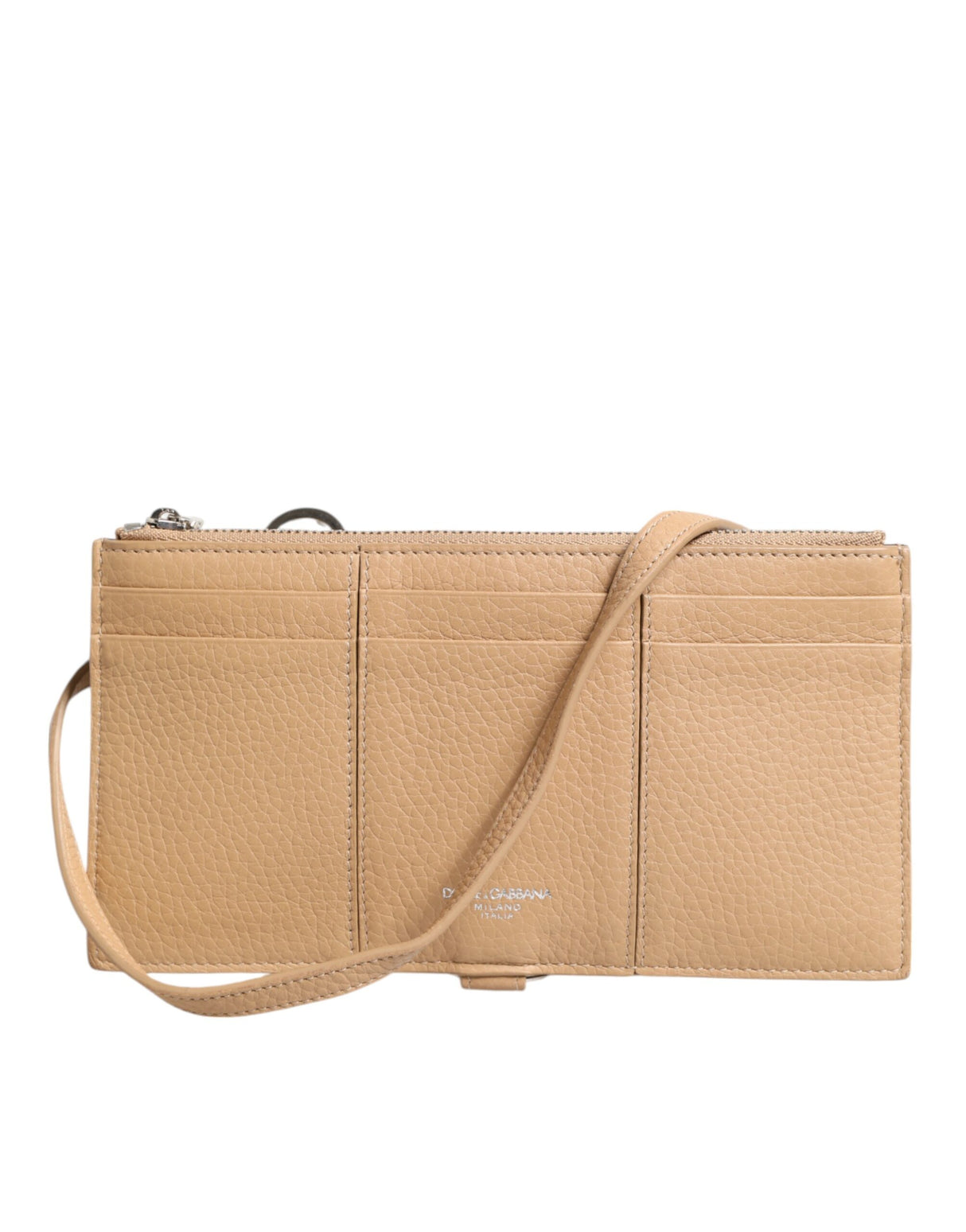 Dolce & Gabbana Beige Calfskin Leather Large Crossbody Card Holder Wallet