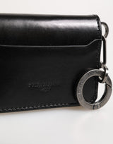 Dolce & Gabbana Wallet Black Leather Logo Embossed Key Chain Card Holder Wallet
