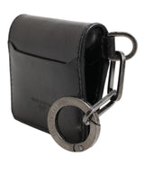 Dolce & Gabbana Wallet Black Leather Logo Embossed Key Chain Card Holder Wallet