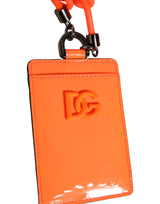 Dolce & Gabbana Orange Leather Logo Embossed Lanyard Card Holder Wallet
