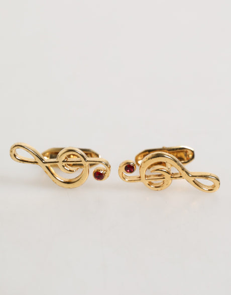 Dolce & Gabbana Gold Musical Note Metal Brass Pin Men Accessory Cufflinks